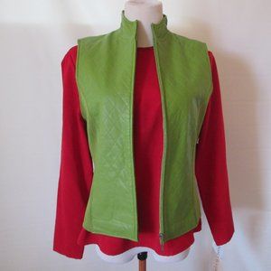 SHARON YOUNG GREEN LEATHER VEST SIZE MEDIUM.